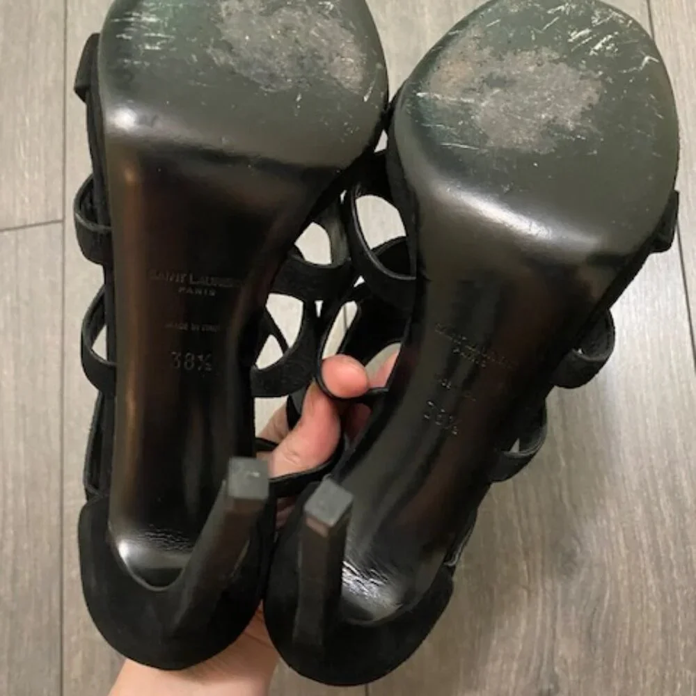 Saint Laurent Black Suede Gladiator Stiletto Heels Size 8.5